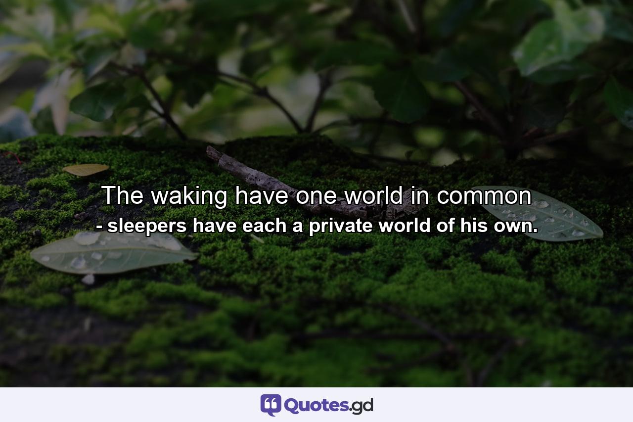 The waking have one world in common - Quote by sleepers have each a private world of his own.