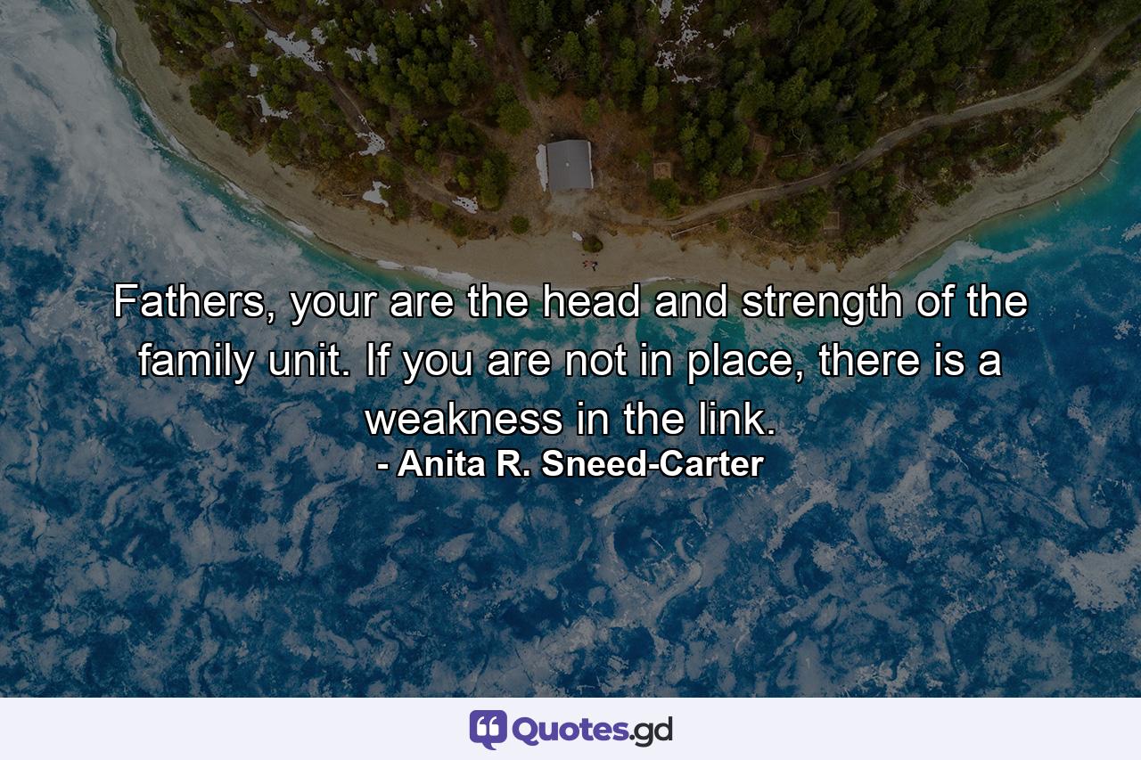 Fathers, your are the head and strength of the family unit. If you are not in place, there is a weakness in the link. - Quote by Anita R. Sneed-Carter