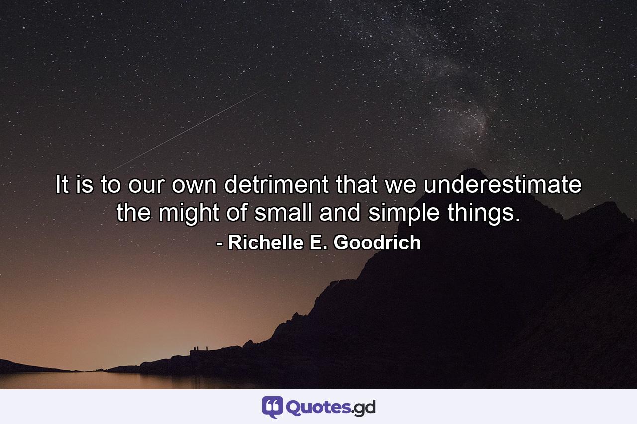 It is to our own detriment that we underestimate the might of small and simple things. - Quote by Richelle E. Goodrich