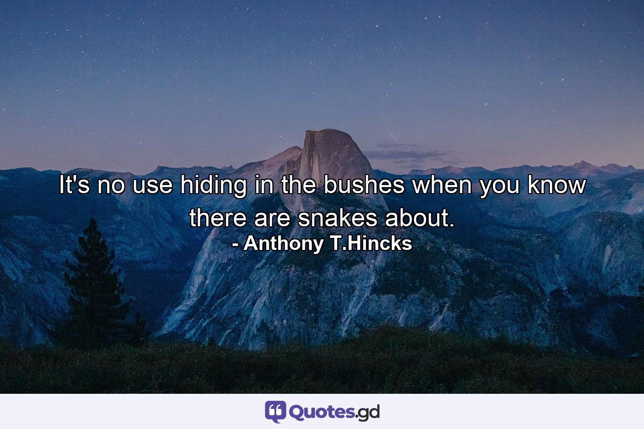 It's no use hiding in the bushes when you know there are snakes about. - Quote by Anthony T.Hincks