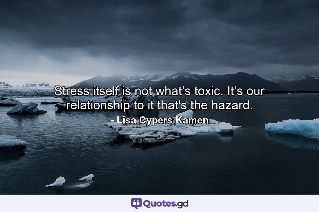 Stress itself is not what’s toxic. It’s our relationship to it that's the hazard. - Quote by Lisa Cypers Kamen