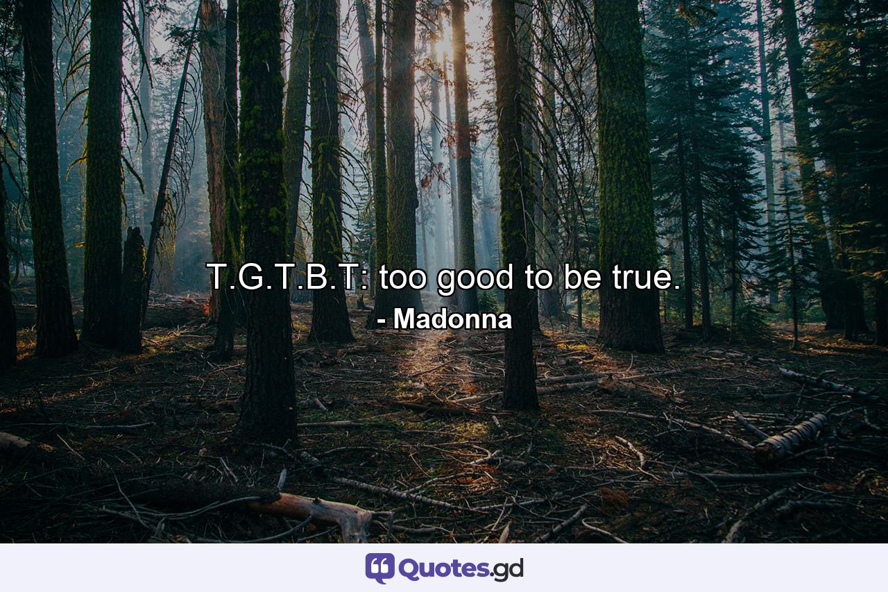 T.G.T.B.T: too good to be true. - Quote by Madonna