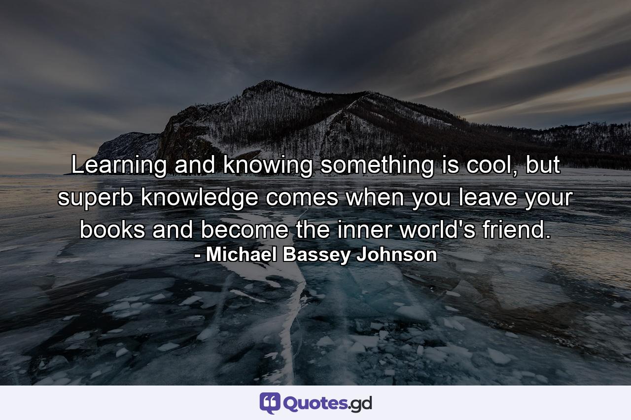 Learning and knowing something is cool, but superb knowledge comes when you leave your books and become the inner world's friend. - Quote by Michael Bassey Johnson