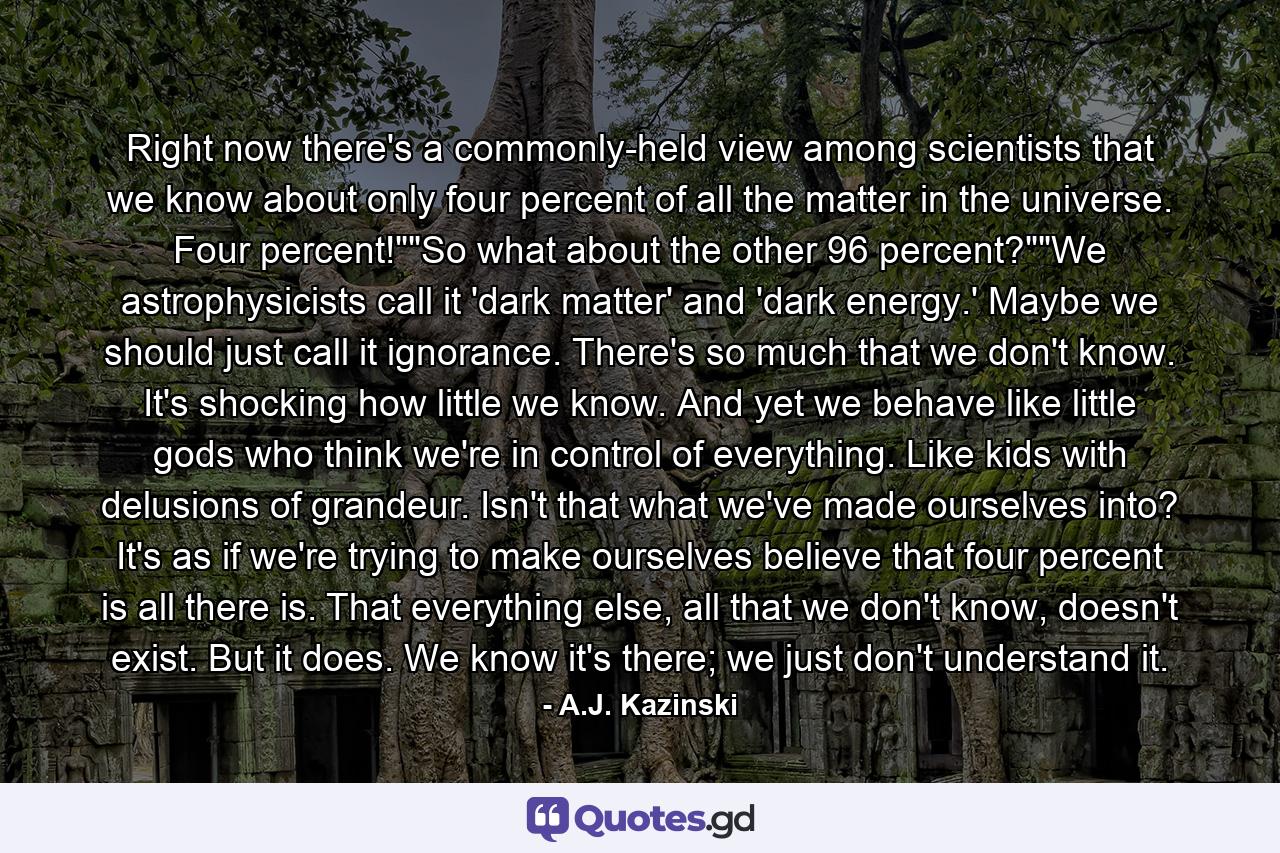 Right now there's a commonly-held view among scientists that we know about only four percent of all the matter in the universe. Four percent!