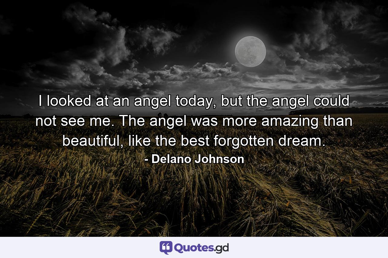 I looked at an angel today, but the angel could not see me. The angel was more amazing than beautiful, like the best forgotten dream. - Quote by Delano Johnson