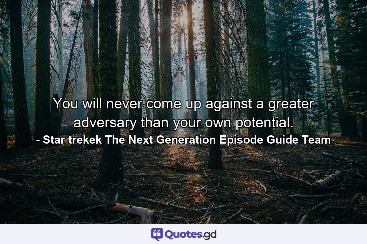 You will never come up against a greater adversary than your own potential. - Quote by Star trekek The Next Generation Episode Guide Team