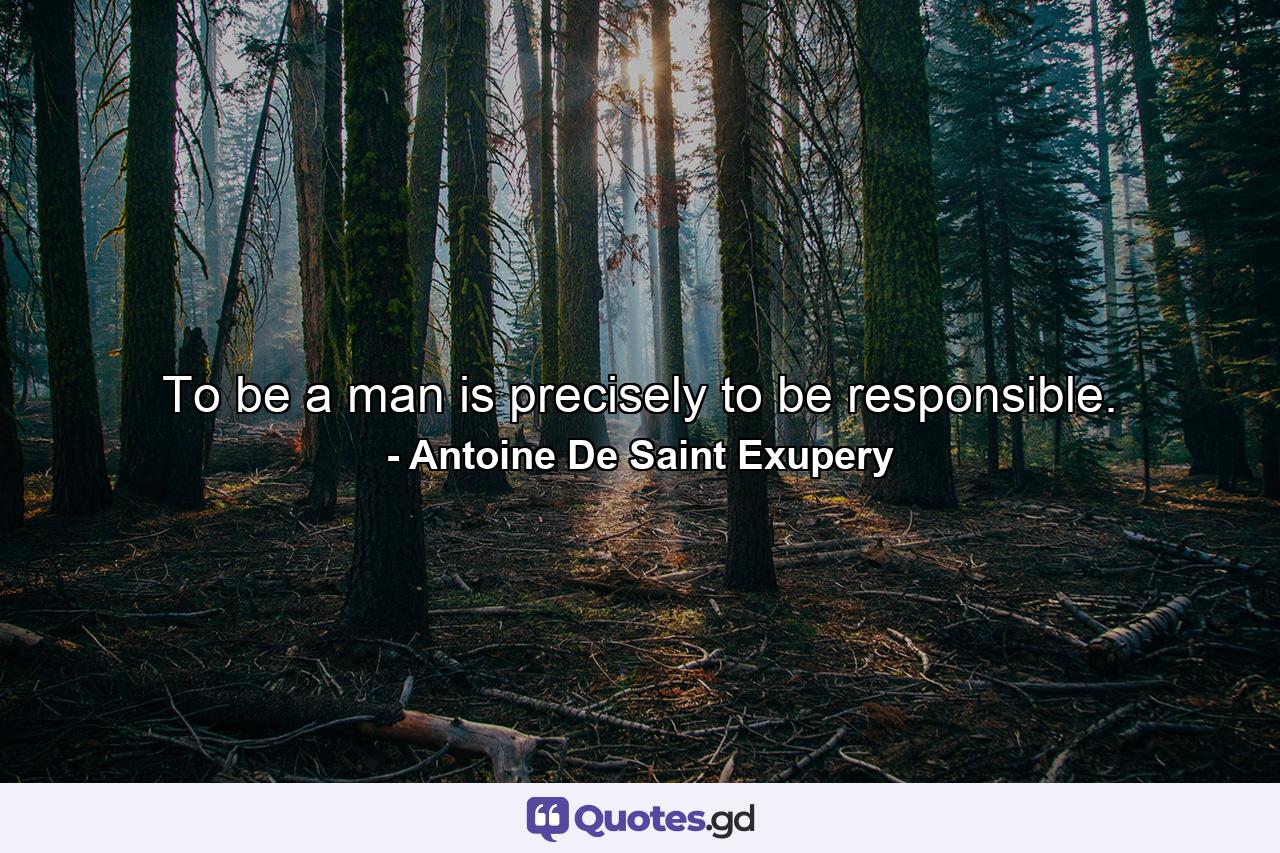 To be a man is  precisely  to be responsible. - Quote by Antoine De Saint Exupery